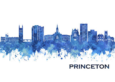 Abstract Skyline Mixed Media - Princeton New Jersey Skyline Blue by NextWay Art