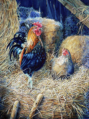 Birds Painting Rights Managed Images - Prized Rooster Royalty-Free Image by Hanne Lore Koehler