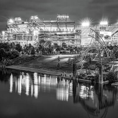 Football Royalty Free Images - Pro Football Stadium Reflections - Nashville Tennessee Monochrome 1x1 Royalty-Free Image by Gregory Ballos