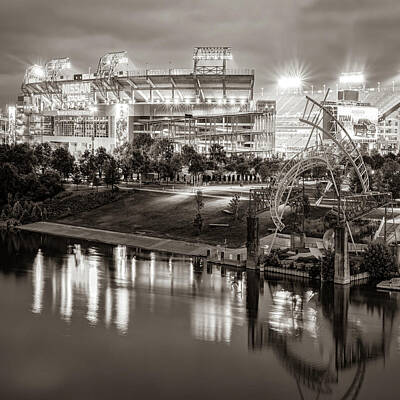 Football Photos - Pro Football Stadium Reflections - Nashville Tennessee Sepia 1x1 by Gregory Ballos