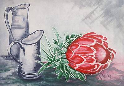 Abstract Works - Protea and Two Jugs by Loraine Yaffe