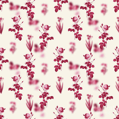 Florals Mixed Media - Provence Rose Botanical Seamless Pattern in Viva Magenta n.0777 by Holy Rock Design
