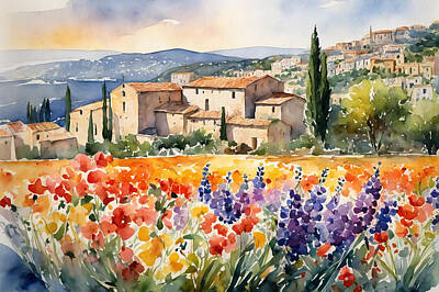 Impressionism Digital Art Rights Managed Images - Provence Village Royalty-Free Image by Manjik Pictures