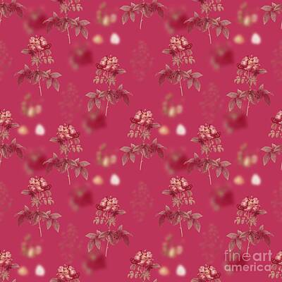 Roses Mixed Media - Provins Rose Botanical Seamless Pattern in Viva Magenta n.1046 by Holy Rock Design