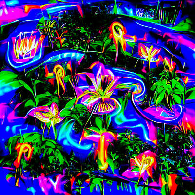 Abstract Flowers Digital Art Royalty Free Images - Psychedelic Lillies Royalty-Free Image by Cristi Sturgill
