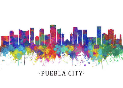 Abstract Skyline Mixed Media - Puebla City Mexico Skyline by NextWay Art
