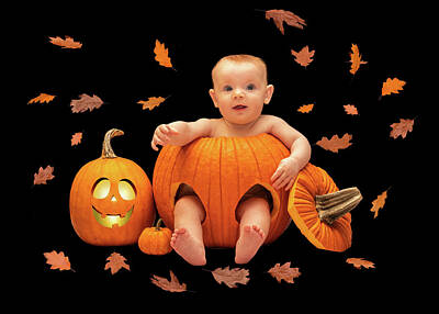 Amy Hamilton Animal Collage - Pumpkin Baby Falling Leaves by Patti Deters