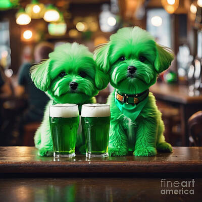 Beer Photos - Puppy Pals on St Pattys Day by Dr Ryan Champeau