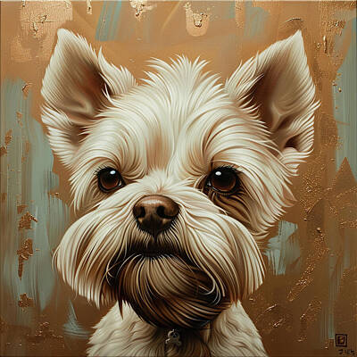 Mammals Paintings - Puppy Westy Dog Art Print 3 by Jose Alberto