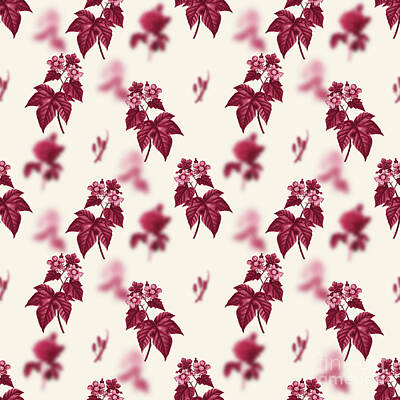 Florals Mixed Media - Purple Raspberry Botanical Seamless Pattern in Viva Magenta n.0751 by Holy Rock Design