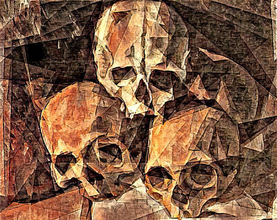 Recently Sold - Impressionism Digital Art Rights Managed Images - Pyramid of Skulls in the cubist style with big triangular shapes - digital recreation Royalty-Free Image by Nicko Prints