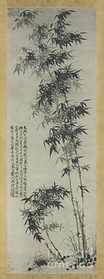 Roses Paintings - Qing Shitao Zhu Ruoji Bamboo in Wind and Rain ,that. 1694 by Shop Ability