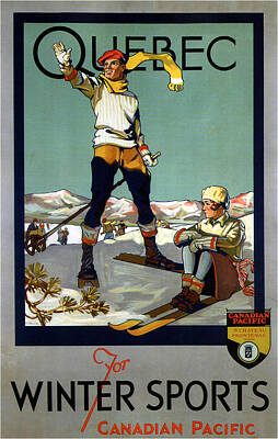 Royalty-Free and Rights-Managed Images - Quebec for Winter Sports - Canadian Pacific - Retro travel Poster - Vintage Poster by Studio Grafiikka