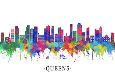 Skylines Mixed Media - Queens New York Skyline by NextWay Art