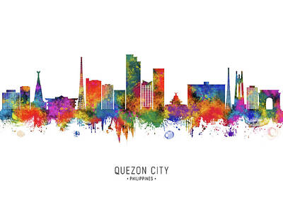 Cities Digital Art - Quezon City Philippines Skyline by NextWay Art