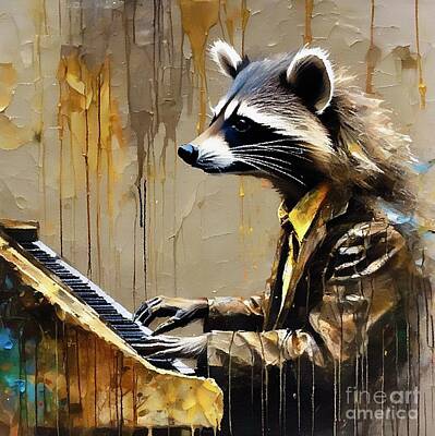 Musicians Digital Art Royalty Free Images - Raccoon Pianist  Royalty-Free Image by Laurie