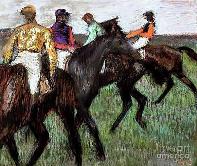 Impressionism Drawings - Racehorses by Edgar Degas 1900 by Edgar Degas