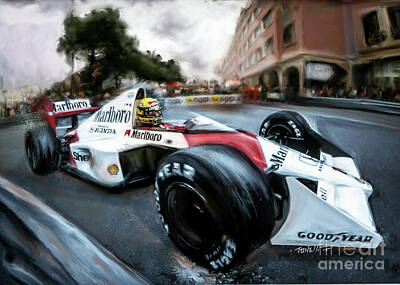 Landscape Mixed Media - Racing 1989 Monaco Grand Prix by Mark Tonelli