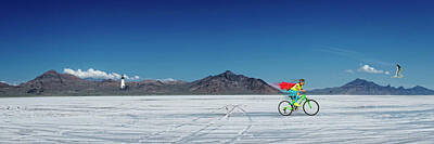 Athletes Royalty-Free and Rights-Managed Images - Racing On The Bonneville Salt Flats by Mike Braun