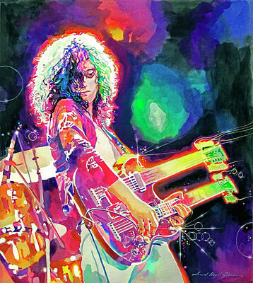Celebrities Painting Royalty Free Images - Rain Song Jimmy Page Royalty-Free Image by David Lloyd Glover