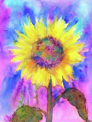 Sunflowers Paintings - Rainbow sunflower by Karen Kaspar