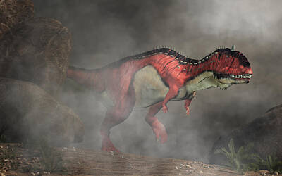 Reptiles Digital Art - Rajasaurus in the Fog by Daniel Eskridge