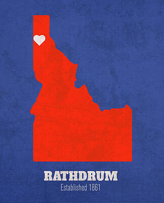 City Scenes Mixed Media - Rathdrum Idaho City Map Founded 1861 Boise State University Color Palette by Design Turnpike