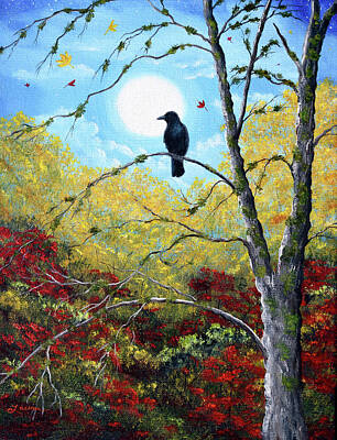 Laura Iverson Royalty-Free and Rights-Managed Images - Raven in Autumn Twilight by Laura Iverson