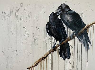 Roses Paintings - Ravens in Love by Christine Marie Rose
