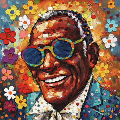 Musician Paintings - Ray Charles by Tina LeCour