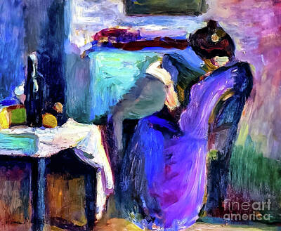 Modern Man Mountains - Reading Woman in Violet Dress by Henri Matisse 1898 by Henri Matisse