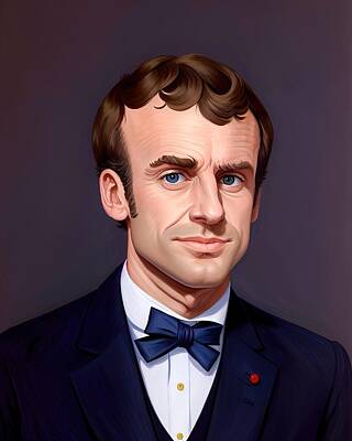 Politicians Paintings - Realistic Portrait of Emmanuel Macron by Vincent Monozlay