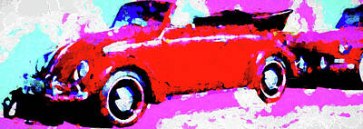 Transportation Digital Art Rights Managed Images - Really Really Red Volkswagen Royalty-Free Image by Cathy Anderson