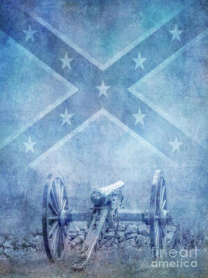 The Masters Romance - Rebel Flag Civil War Cannon In Blue by Randy Steele