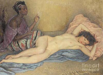 Abstract Stripe Patterns - Reclining nude with attendant by Roberto Prusso