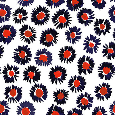 Af One - Red and blue flowers seamless pattern  by Julien