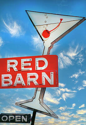 Martini Royalty-Free and Rights-Managed Images - Red Barn Cocktail Sign with Whispy Cloud Background by Matthew Bamberg