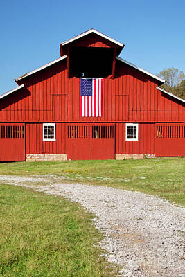 Michael Tompsett Maps - Red Barn with American Flag - Tennessee III by Brian Jannsen