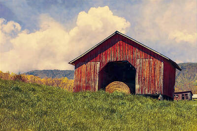 Spring Fling - Red Barn with Haybale by David Beard