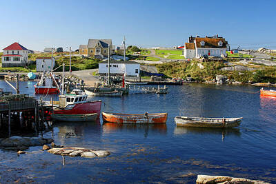 Palm Trees Rights Managed Images - Red boats in Peggys Cove Nova Scotia Royalty-Free Image by Tatiana Travelways
