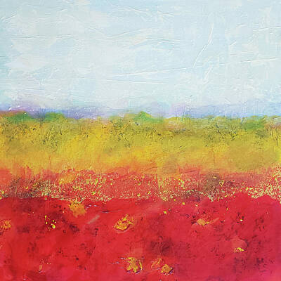 Abstract Mixed Media - RED EARTH Abstract Landscape in Red Yellow Blue White by Lynnie Lang