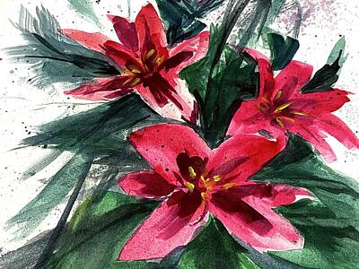 Lilies Paintings - Red Flowers by Masha Batkova