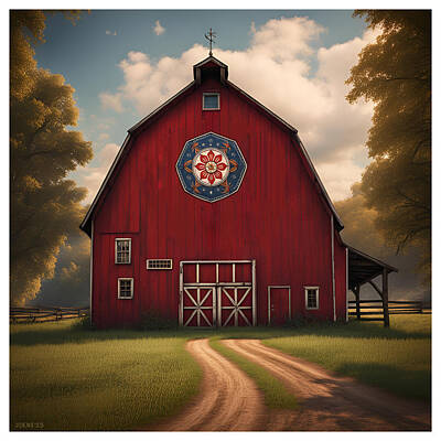 Digital Art Rights Managed Images - Red Hex Barn Royalty-Free Image by Greg Joens