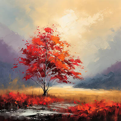 Impressionism Photos - Red Maple Sunset by Lourry Legarde