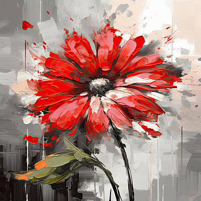 Impressionism Digital Art - Red Modern Art in Gray by Lourry Legarde