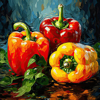 Ps I Love You Rights Managed Images - Red Orange and Yellow Bell Peppers Art Royalty-Free Image by Lourry Legarde