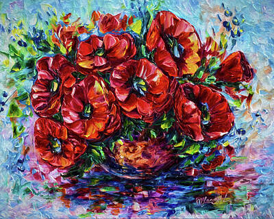Uk Soccer Stadiums - Red Poppies In A Vase  by Lena Owens - OLena Art Vibrant Palette Knife and Graphic Design