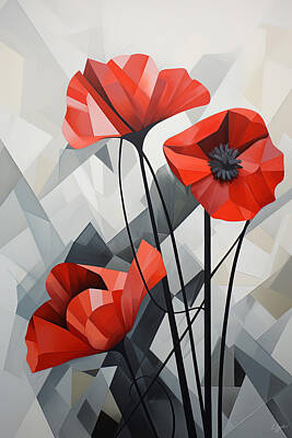 Royalty-Free and Rights-Managed Images - Red Poppies Trio Modern Art by Lourry Legarde