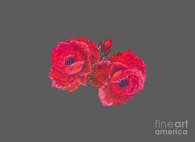 Roses Paintings - Red roses twosome on deep grey  by Angela Whitehouse