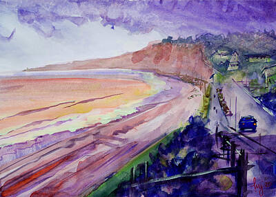 Silvia Ganora Textures - Red sea storm at Budleigh Salterton loose watercolor painting by Mike Jory
